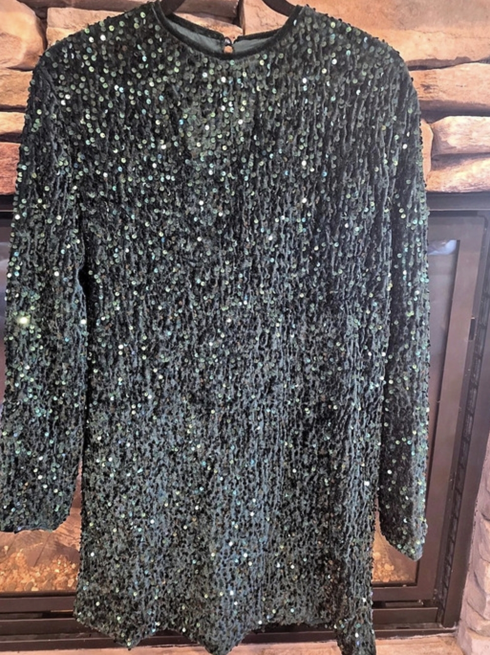 CUPSHE Green Sequin Embellished Long Sleeve Mini Dress in Emerald Green NWT